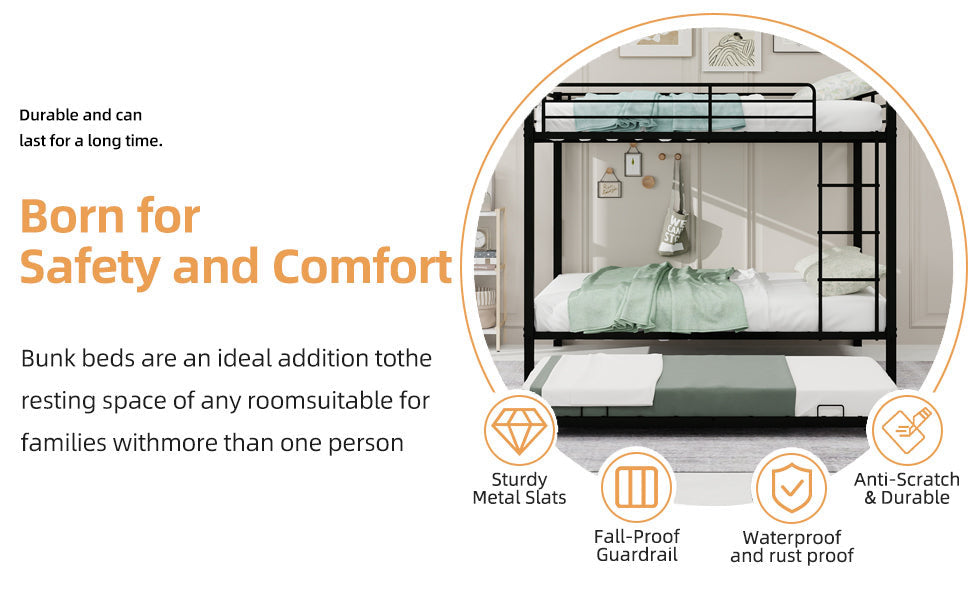 Iron Full-Size Bunk Bed with Safety Rails - Modern Minimalist Design