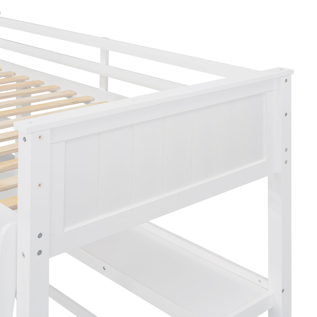 Twin Loft Bed with Drawers and Desk - White