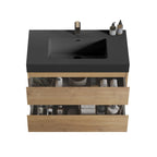 Natural Oak Bathroom Vanity with Floating Quartz Sink - Light Brown