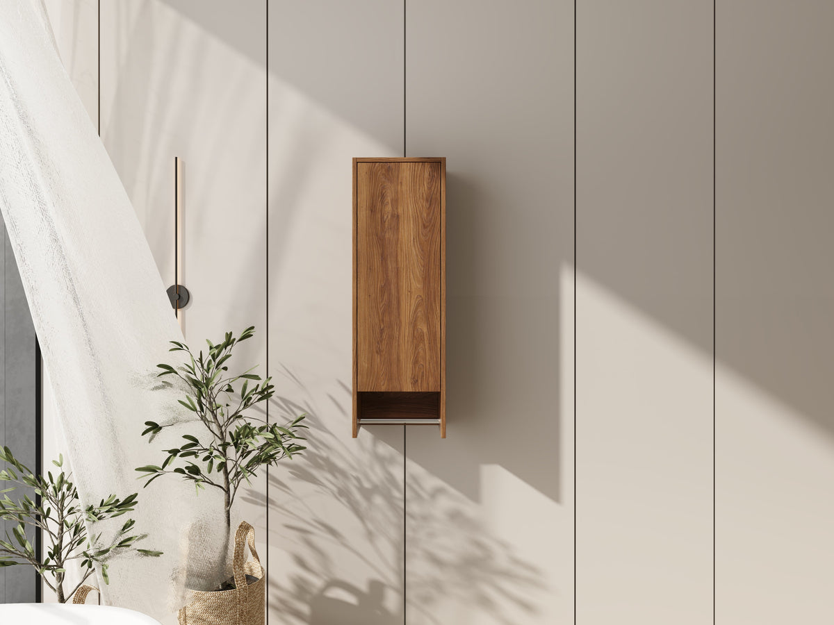 12 Inch Wall Mounted Side Cabinet with Soft Closing Door - Brown Ebony