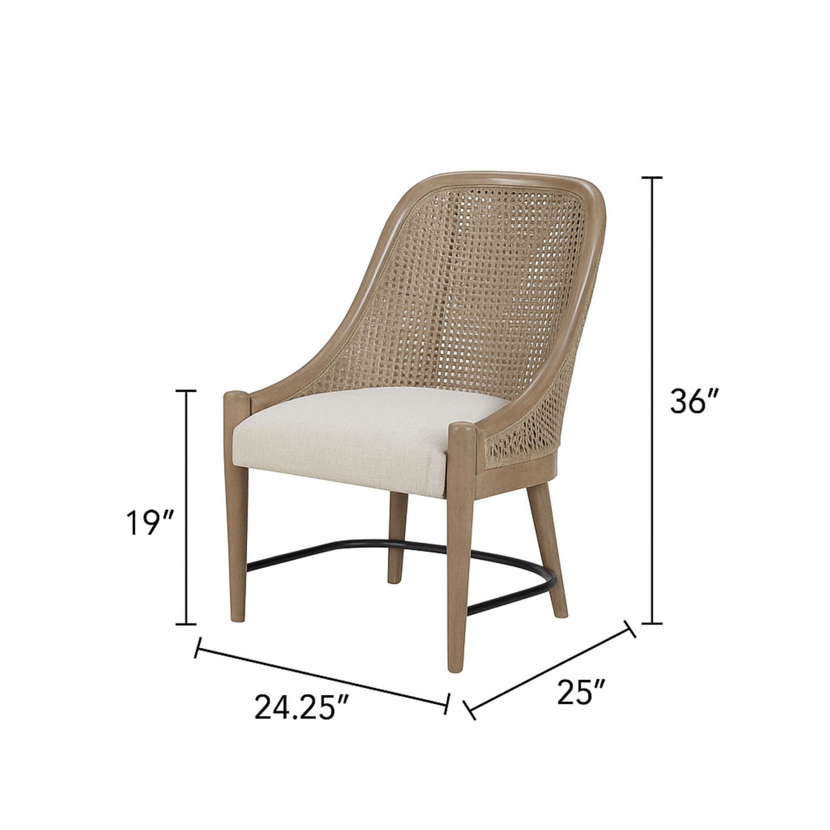 Cane Back Dining Chairs with Solid Wood Frame - Sand (Set of 2)