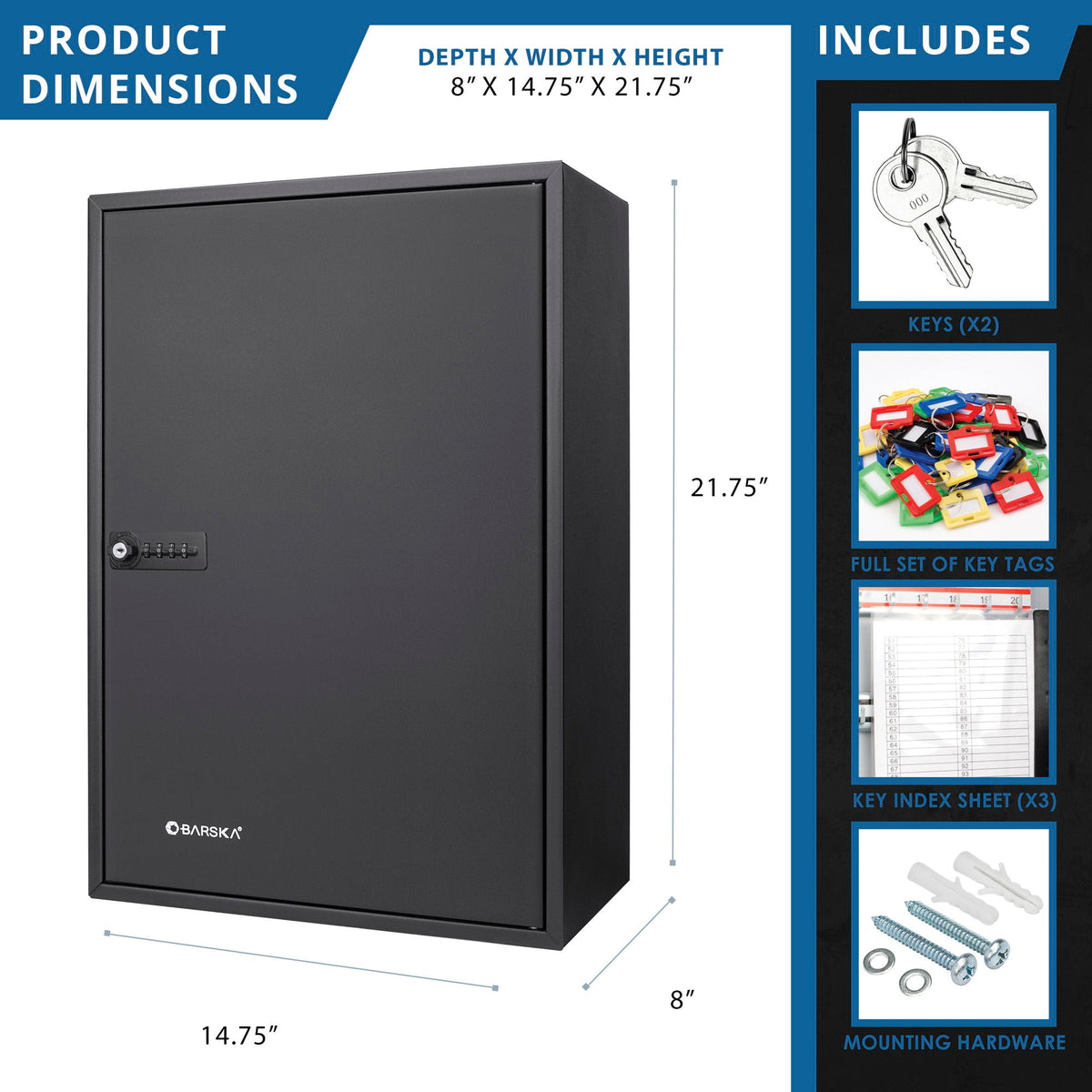 Adjustable Key Cabinet With Combination Lock - Black