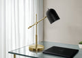 Brass Metal Table Lamp with Black Shade - Gold