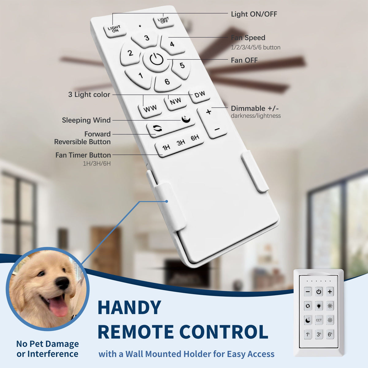 Large Ceiling Fan with Dimmable LED Light and Remote Control - Black or Dark Brown
