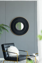 Round Wooden Wall Mirror with Iron Frame - Neutral Colorway