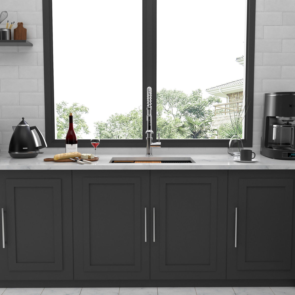 Gunmetal Black Workstation Kitchen Sink with Multifunction Ledge - 33" Undermount