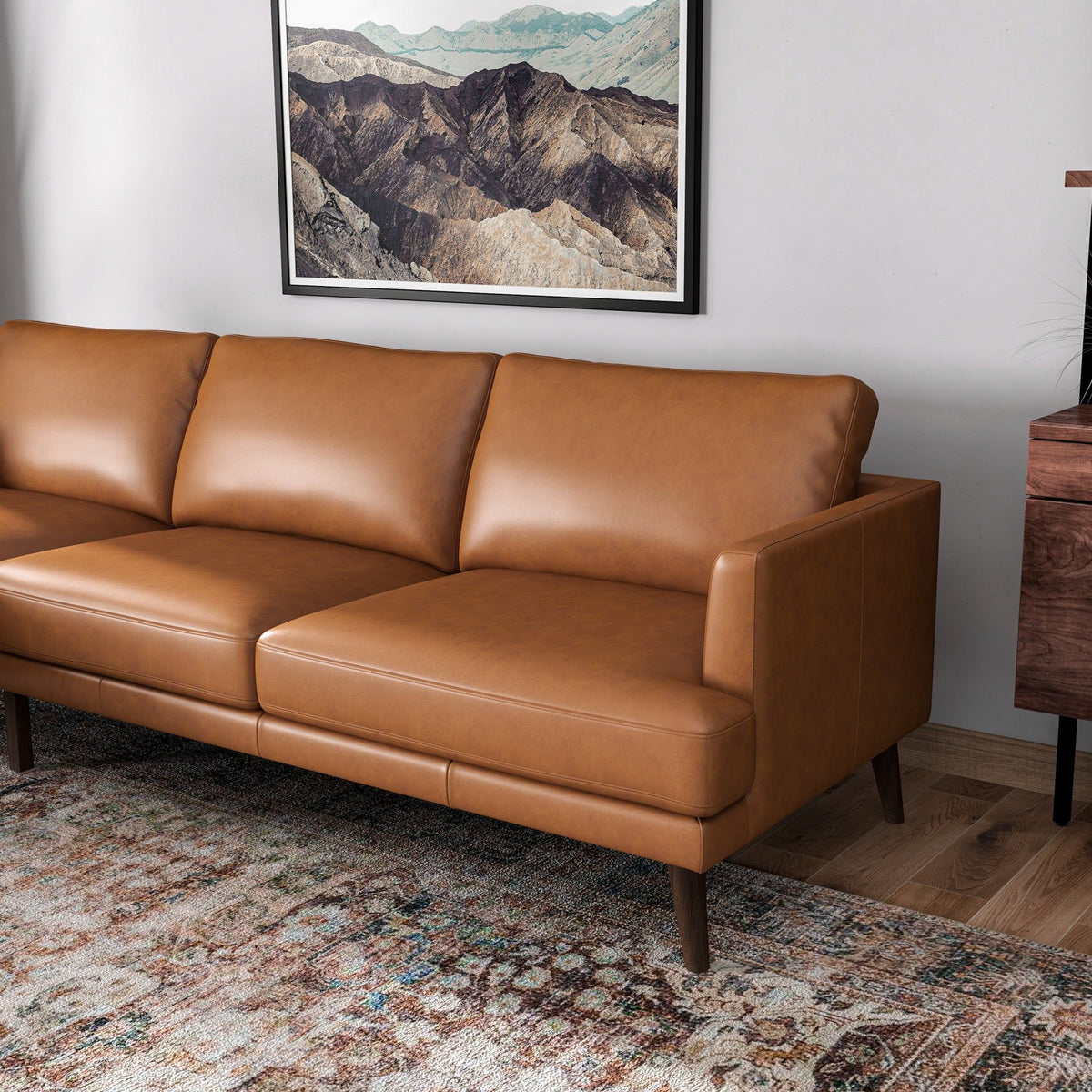 Light Brown L-Shaped Sectional Sofa with Solid Eucalyptus Wood Frame