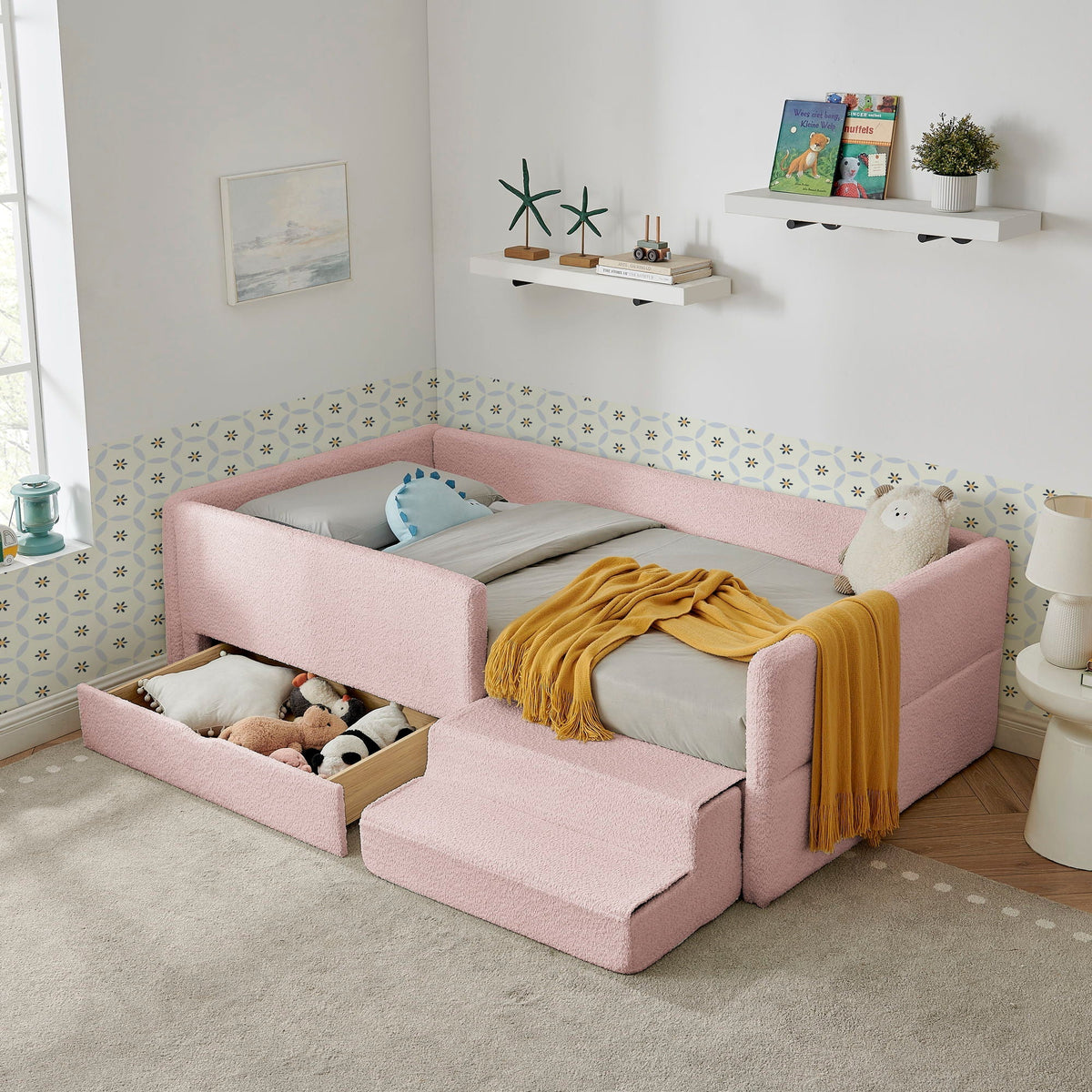 Safe Kids Bed with Guardrails and Storage - Twin, Multiple Colors