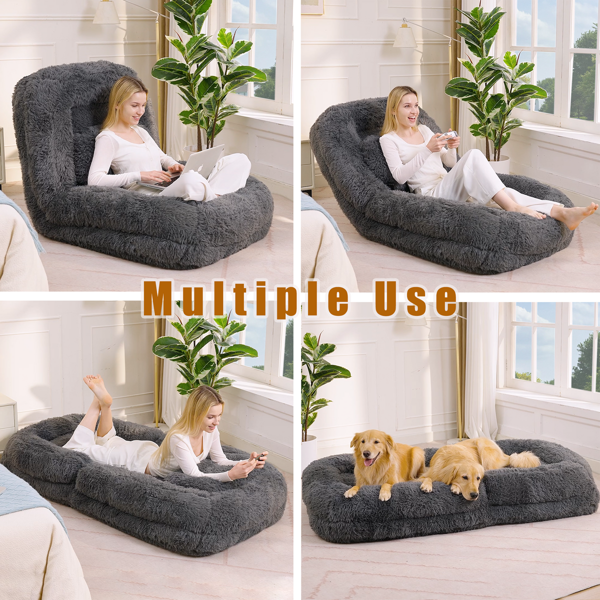5-Position Adjustable Floor Chair with Plush Upholstery - Neutral