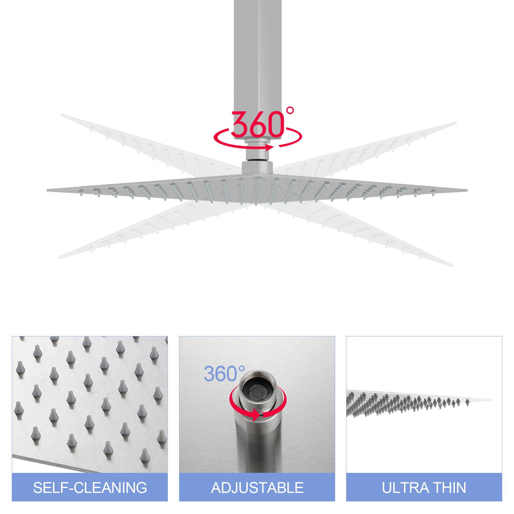 10" Square Rainfall Shower Head with 360° Adjustability – Multiple Colors