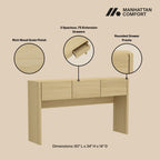 Linda Console Table with Three-Drawer Storage - Light Brown, Dark Brown, Dark Gray