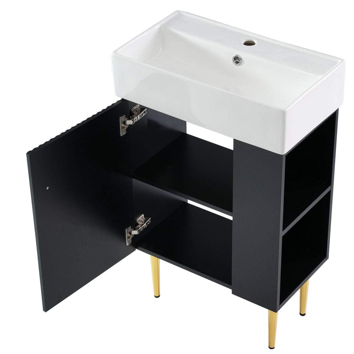 Bathroom Vanity with Single Ceramic Sink and Side Storage - Multiple Colors