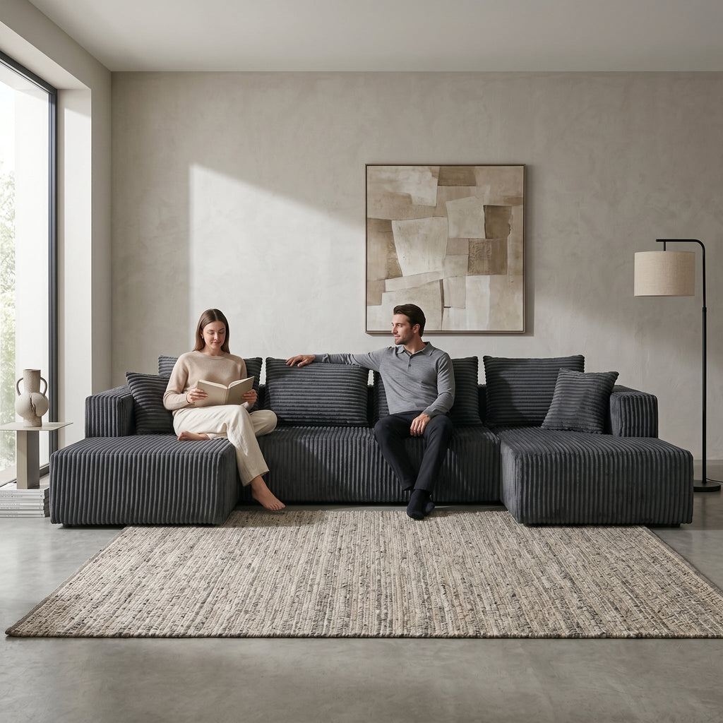 132.1 Inch U-Shaped Corduroy Modular Sectional Sofa - Gray