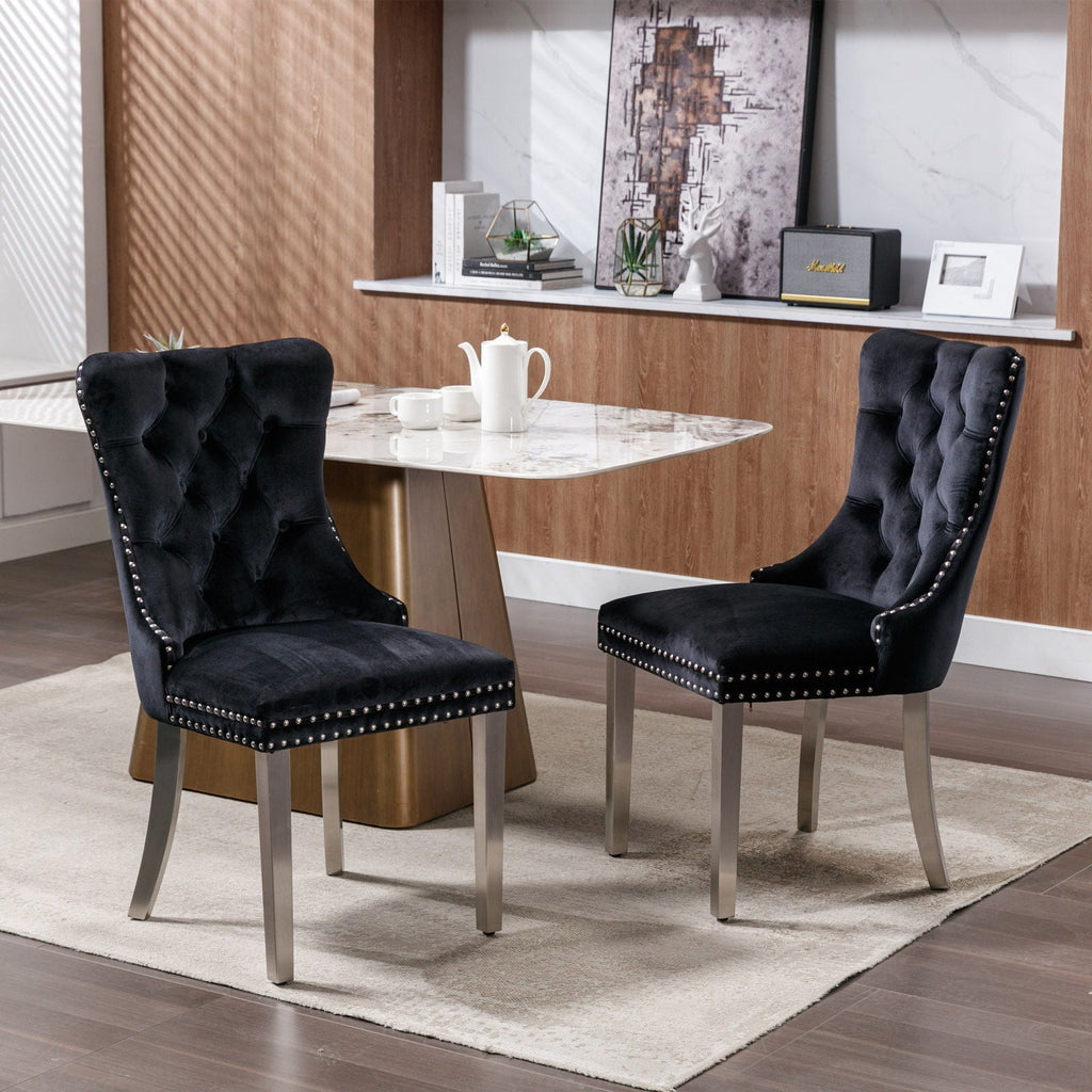 Contemporary Upholstered Dining Chair Set with Nailhead Trim - Multiple Colors