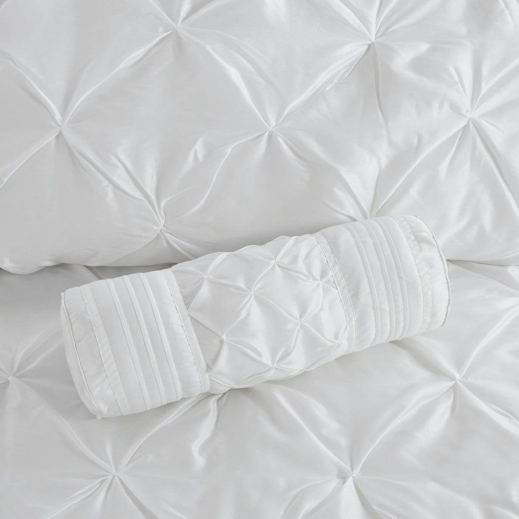 7 Piece Tufted Comforter Set with Hypoallergenic Filling - White