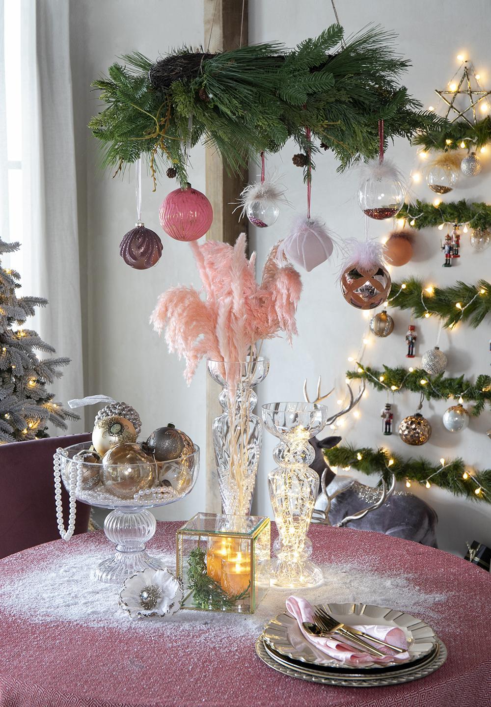 Pink Glass Christmas Ball Ornaments (Set of 6)
