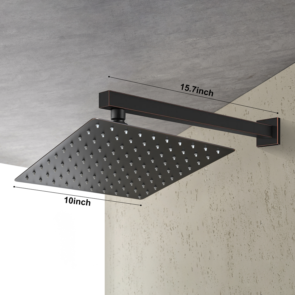 10 Inch Rainfall Square Shower Head with Wall Mount - Oil Rubbed Bronze