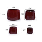 Bean Paste Red 4-Piece Ceramic Planter Pot Set with Drainage Hole - Indoor Outdoor