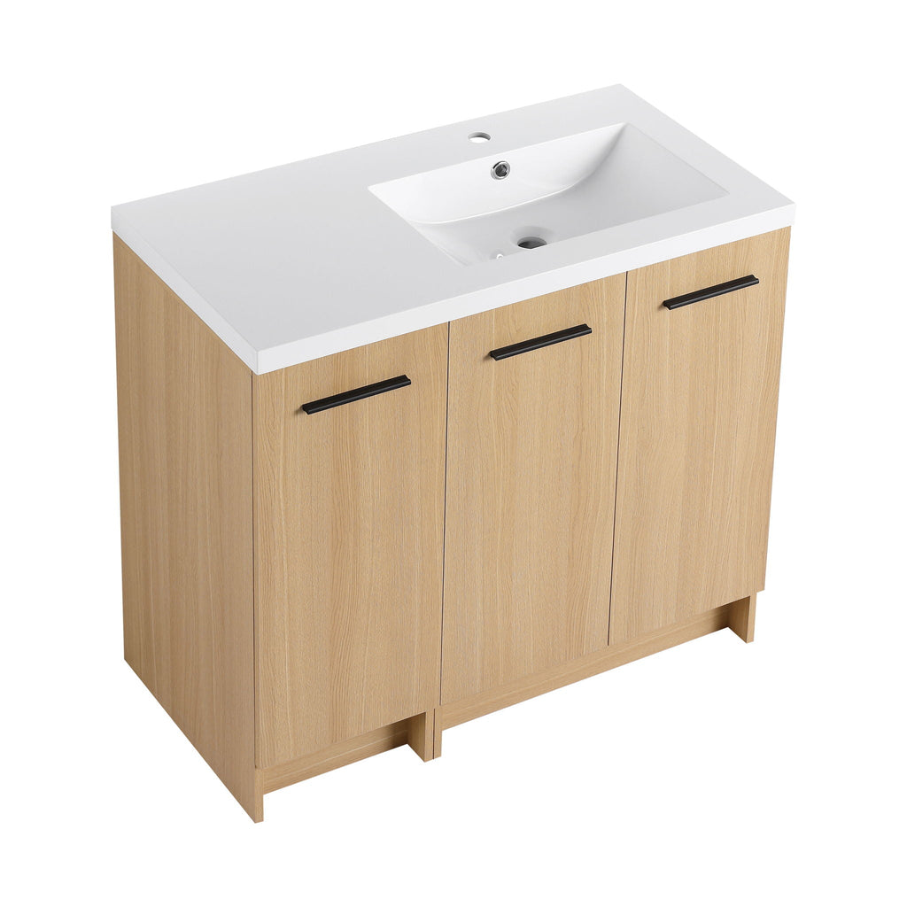 Wall Mounted Floating Bathroom Vanity with Modular 3-Door Cabinet - Light Brown