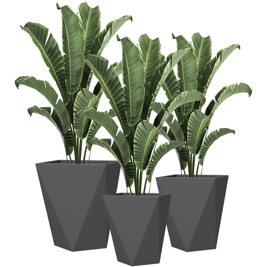 Gray Indoor Outdoor Planters Set of 3 with Drainage Holes