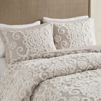 Taupe Cotton Comforter Mini Set with Tufted Chenille Embroidery - King