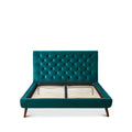 Light Blue Queen Platform Bed with Button Tufted Headboard