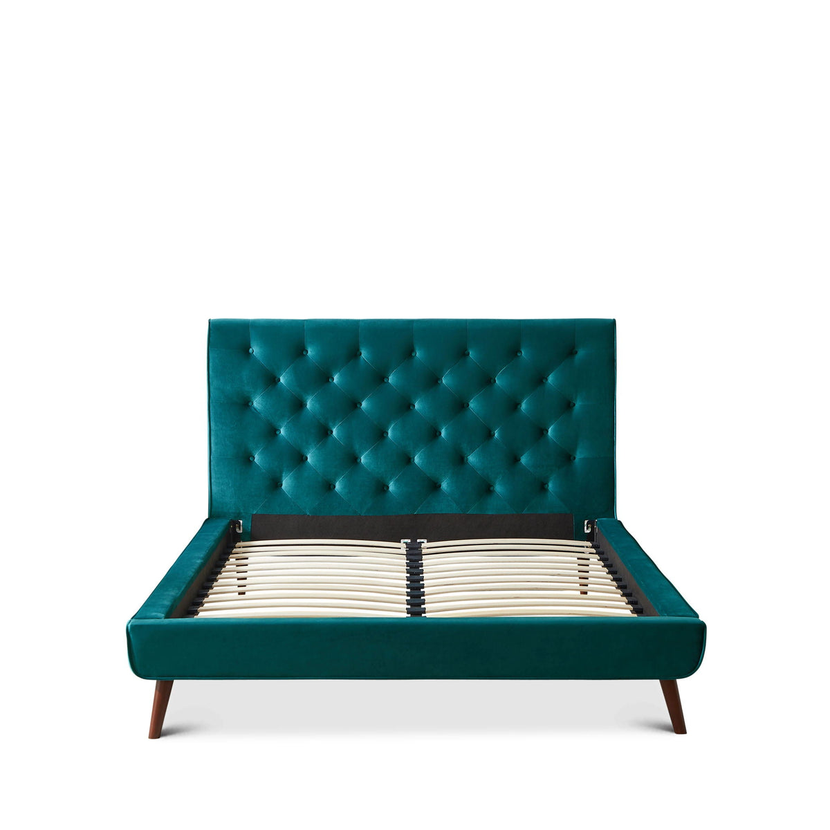 Light Blue Queen Platform Bed with Button Tufted Headboard