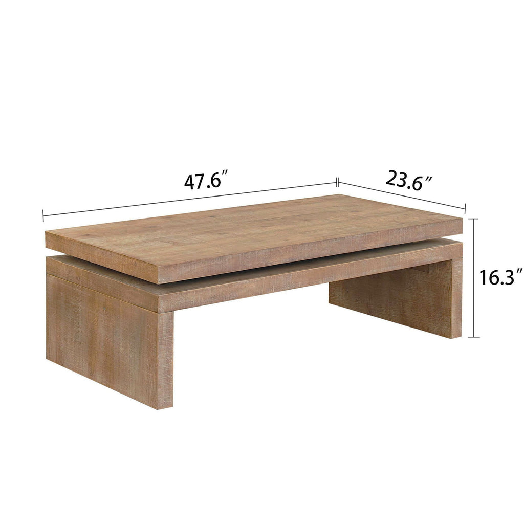 Rectangular Coffee Table with Modern Floating Top Design - Light Brown or Black