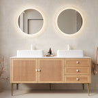 60" Bathroom Vanity with Double Ceramic Sinks - Oak Finish