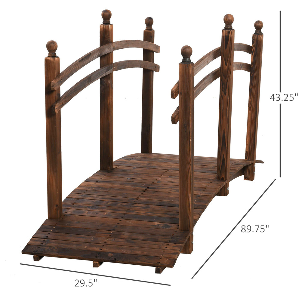 Fir Wood Garden Bridge Arc Walkway with Side Railings - Brown