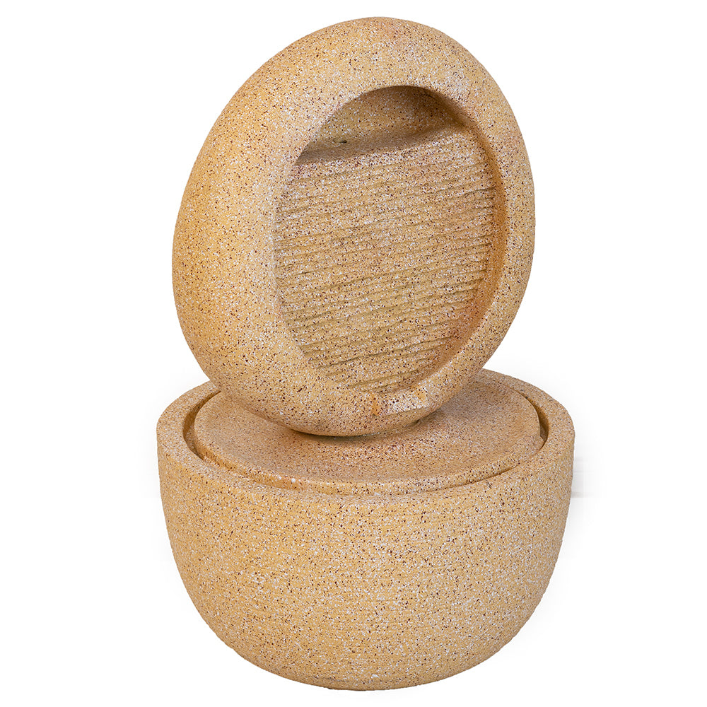 Cement Round Water Fountain with Light and Pump - Beige & Yellow