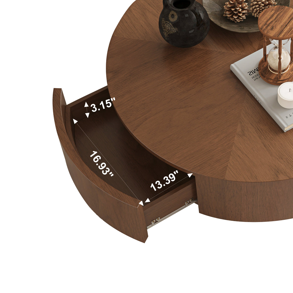 Drum Shaped Round Coffee Table with Solid Wood & MDF Construction - Natural