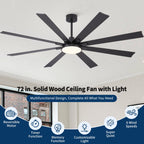 Large Ceiling Fan with Dimmable LED Light and Remote Control - Black or Dark Brown