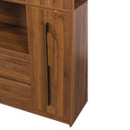 Tall Kitchen Pantry Cabinet with 4 Tier Side Shelf - Walnut