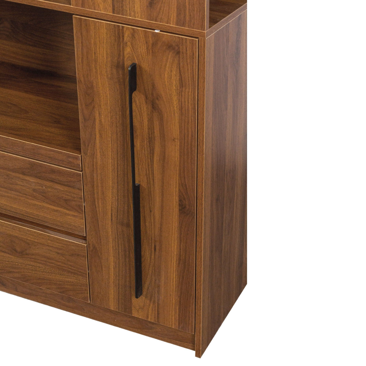 Tall Kitchen Pantry Cabinet with 4 Tier Side Shelf - Walnut