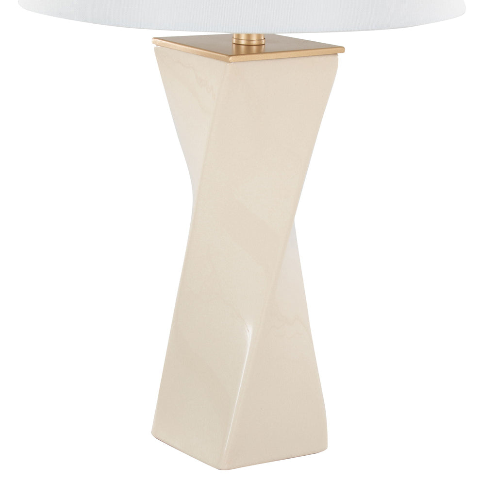 Curvo Square Contemporary Table Lamp with Twisted Ceramic Base - Green or Beige