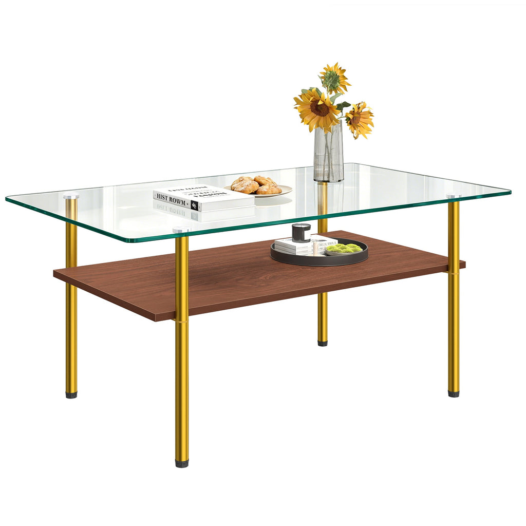 Modern Glass Coffee Table and End Tables Set of 3 with Golden Metal Legs