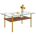 Modern Glass Coffee Table and End Tables Set of 3 with Golden Metal Legs
