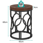 Round End Table Nightstand with Metal Frame - Brown / Black