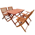 Teak 5 Piece Patio Dining Set with Folding Chairs - Solid Wood