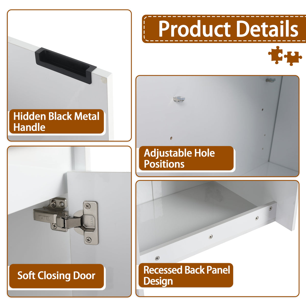 60" Bathroom Vanity with Resin Sink and Soft Close Doors - Glossy White