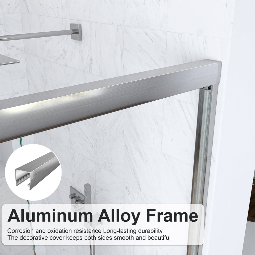 Semi-Frameless Double Sliding Shower Door with Smooth Stainless Steel Rollers - Brushed Nickel