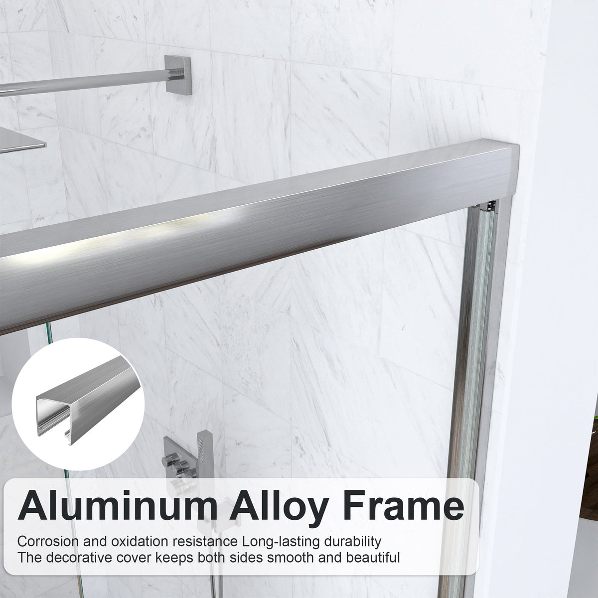 Semi-Frameless Double Sliding Shower Door with Smooth Stainless Steel Rollers - Brushed Nickel
