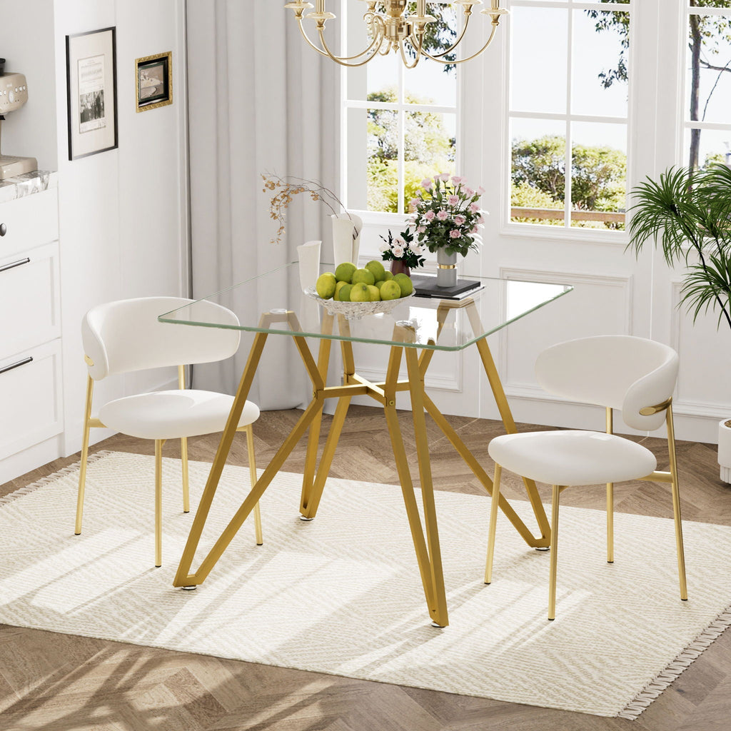 Modern Glass Dining Table with Metal Legs - Gold