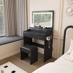 Modern Makeup Vanity Set with Power Outlet and Adjustable Lighting - Black or White