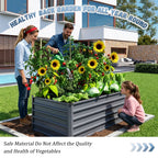 Large Galvanized Steel Garden Bed with Open-Bottom Drainage - Dark Gray