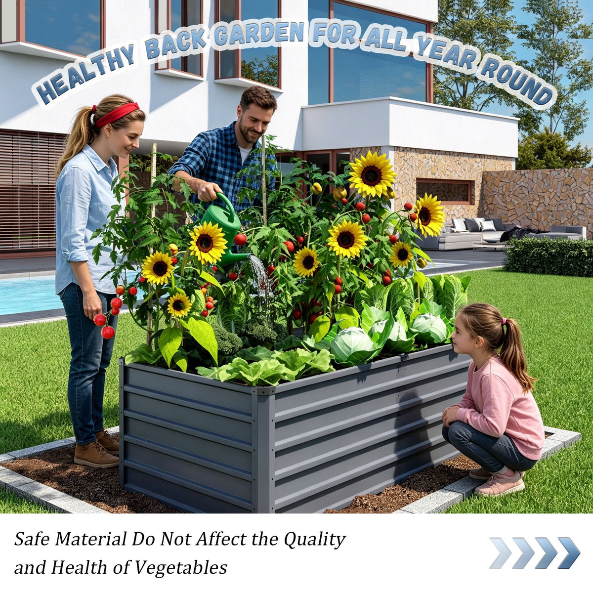 Large Galvanized Steel Garden Bed with Open-Bottom Drainage - Dark Gray