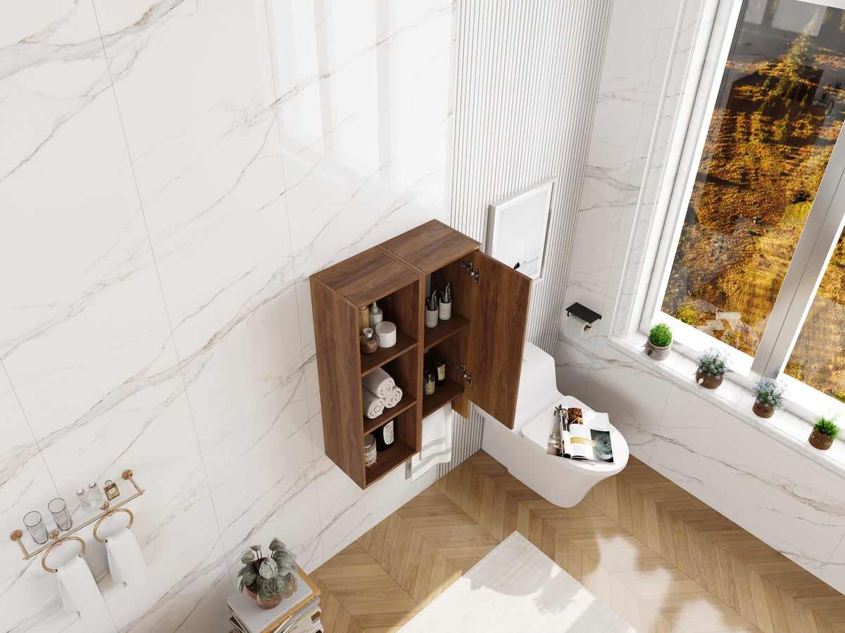 24 Inch Wall-Mounted Side Cabinet with Soft Closing Door - Brown Ebony