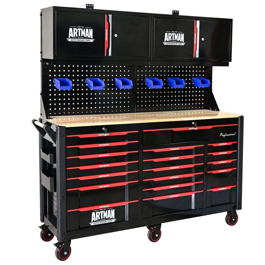 Heavy Duty Tool Cart with 19 Drawers and Locking System - Black/Red