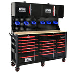 Wall Mounted Double Door Storage Cabinet with Tool Rack and Hooks - Black / Red